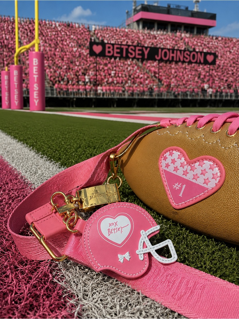 Betsey Johnson Brown & Pink Football Crossbody Bag - Picture 2 of 4
